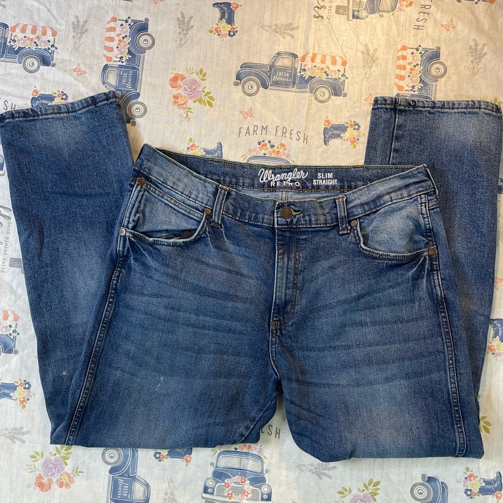 Wrangler Retro Slim Straight Medium Wash Denim Jeans 38x30